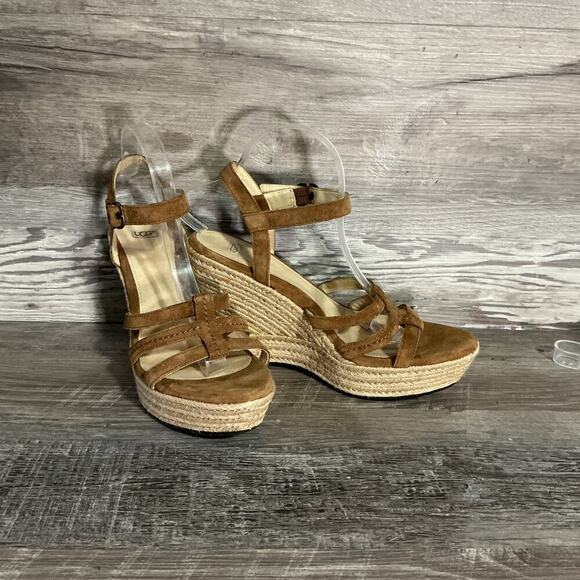 UGG Shoes - UGG Suede Espadrille Wedge Sandals Tan Brown Size 10